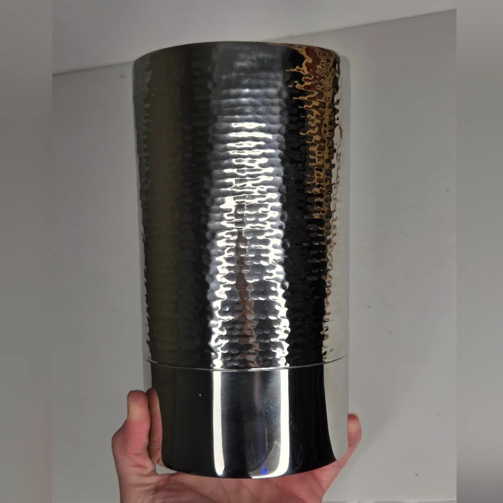 Crate & Barrel Silver Hammered Graham Metal Wine Bottle Chiller‎ Cooler